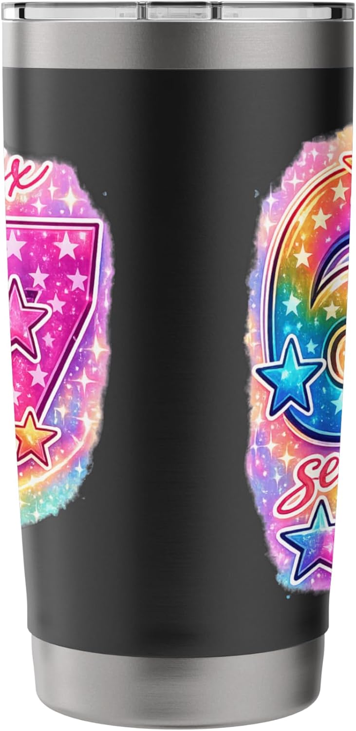 Retro Six Seven Alpha Cute Pink Rainbow Girls Slang Trending Stainless Steel Insulated Tumbler image 2
