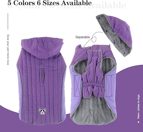 Miniatura 2 de EMUST - Abrigo de invierno para perro con gorro desmontable y felpa para el clima frío, ropa para perros pequeños, medianos y grandes