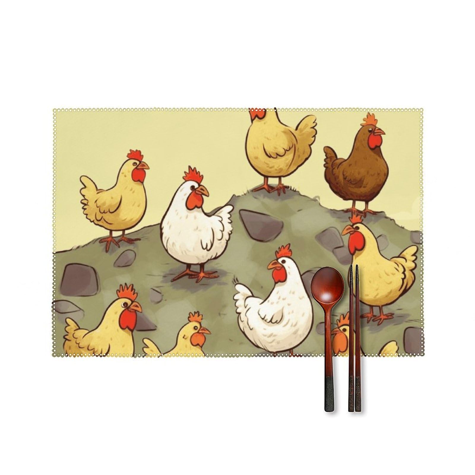 A Brood of Chickens Placemats Set of 6 Wipeable Table Mats for Kitchen Dining Table Heat Resistant Waterproof Modern Indoor/Outdoor Non-Slip Easy Clean Place Mats