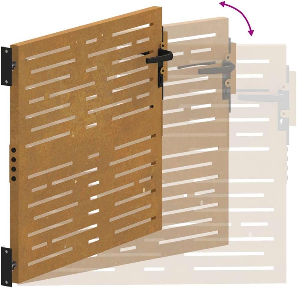 Diagram illustrating the swinging motion of the gate, showing it opening outwards.