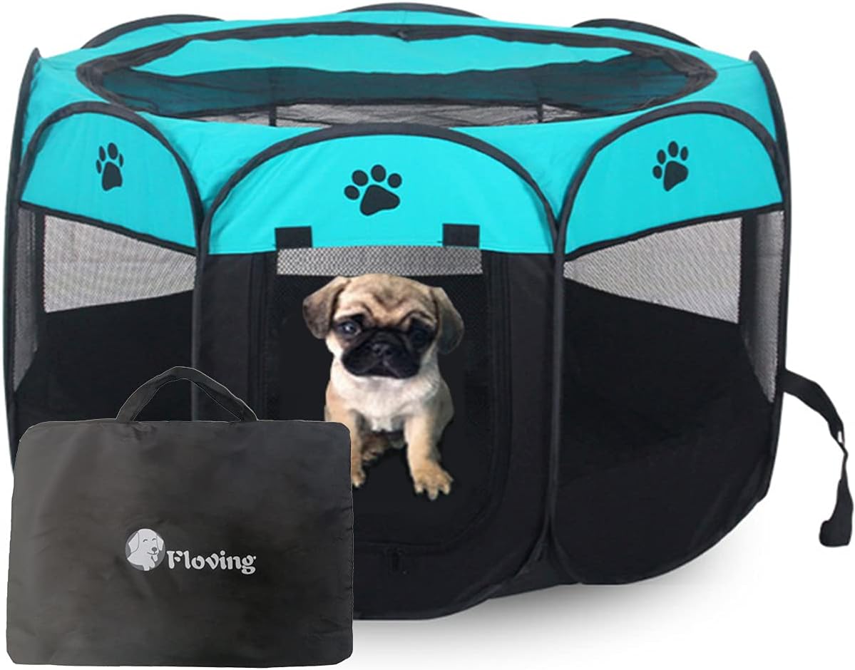 Floving Portable Foldable Pet playpen 91x91x58cm Large Delivery Room Cat Nest Cat Cage Closed Pet Tent Dog Breeding Delivery Box (Blue)