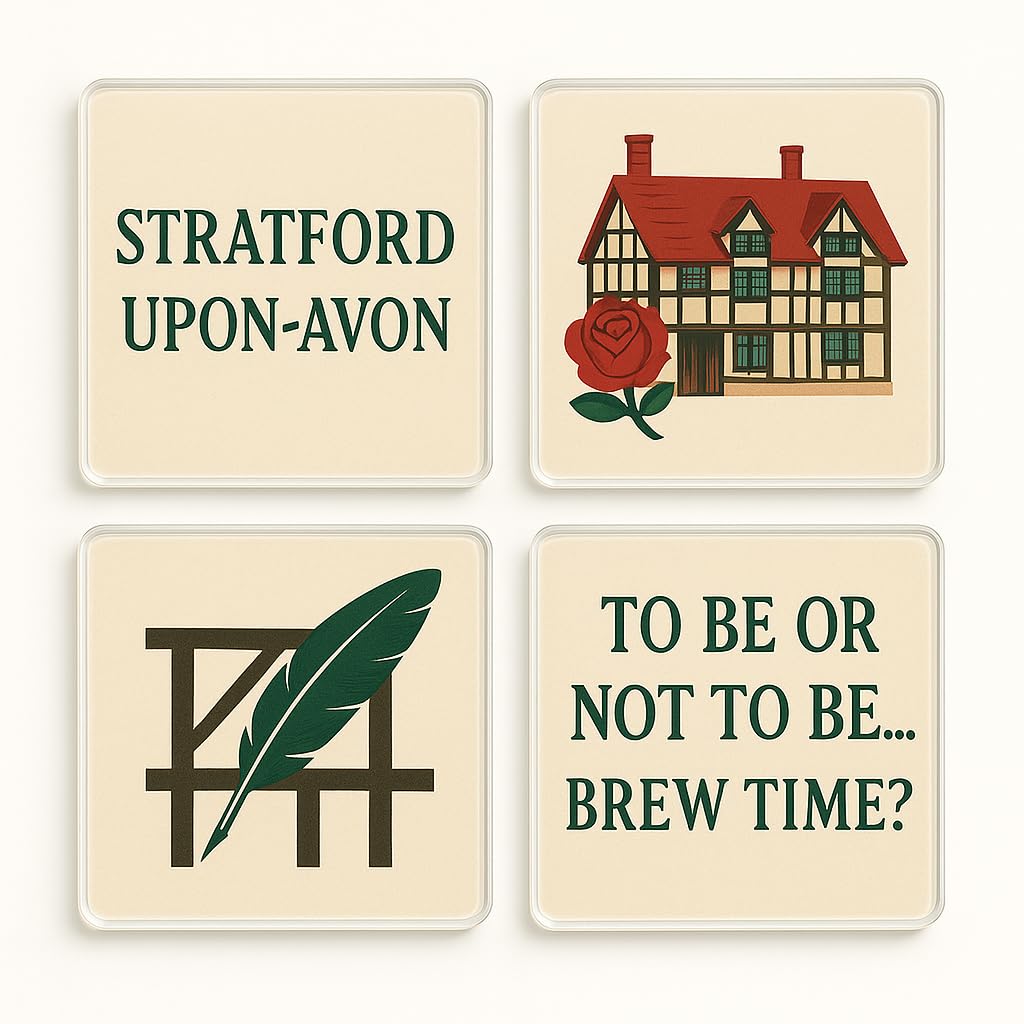 The Plum Penguin Stratford-Upon-Avon Acrylic Coaster Set Of 4 - Bards Brew Magic Nostalgia Home Decor - Celebrate Literary Charm
