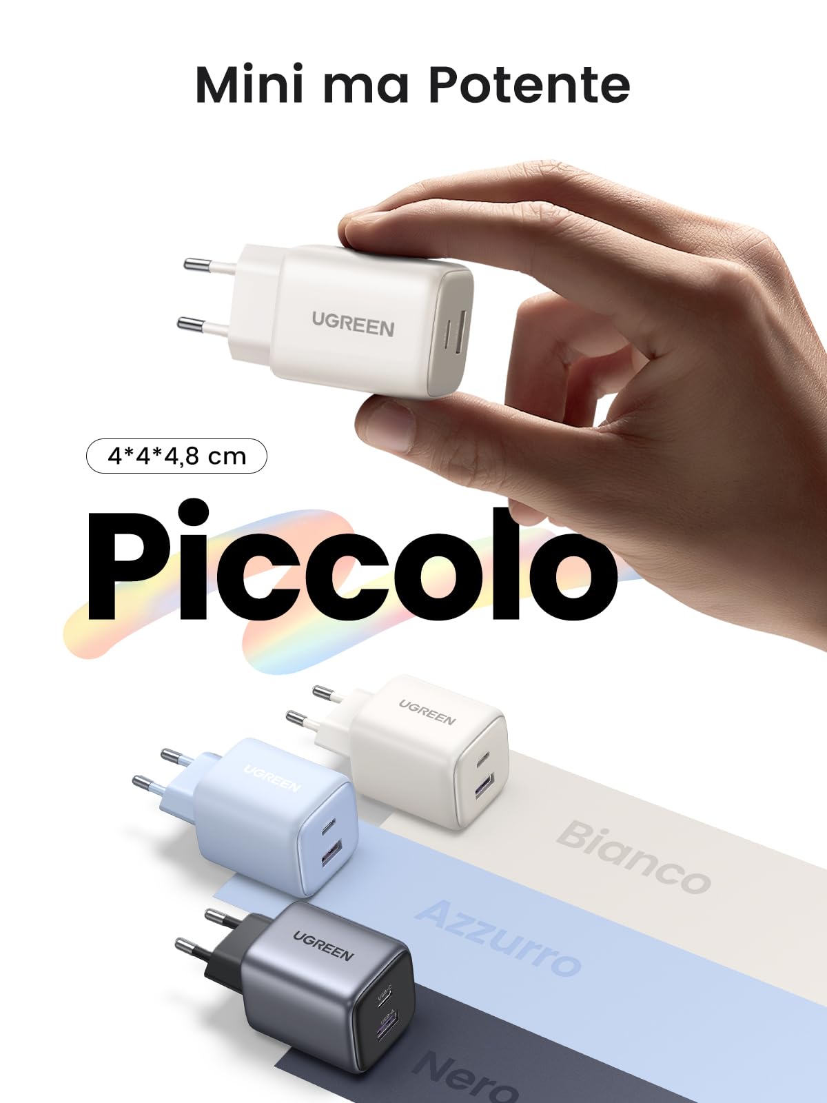 UGREEN Nexode 35W Caricatore USB C GaN, Caricabatterie Type A 22.5W Compatibile con Galaxy S24 Ultra/ S23/ S22 Plus/ S21, Pixel 8 7 6, iPhone 16/15/14/13, iPad PRO/Air/Mini, MacBook M2 Bianco