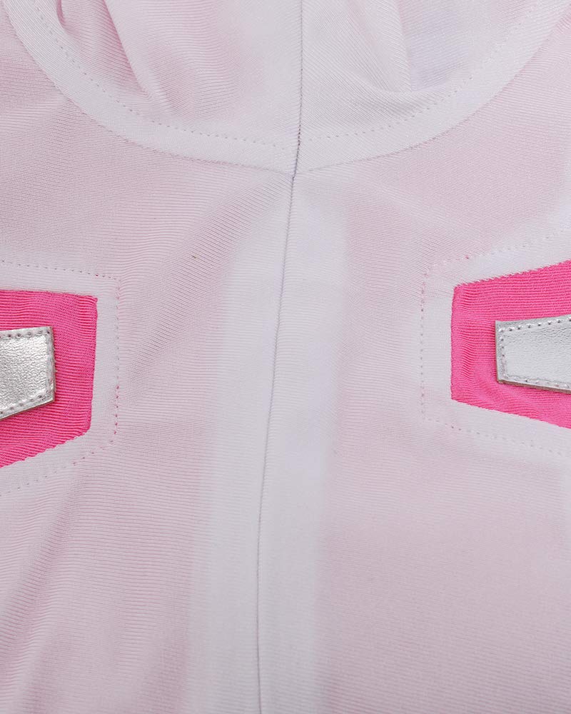 miccostumes Women's Superhero Cosplay Costume Pink White Bodysuit With Belt Set: X-Large