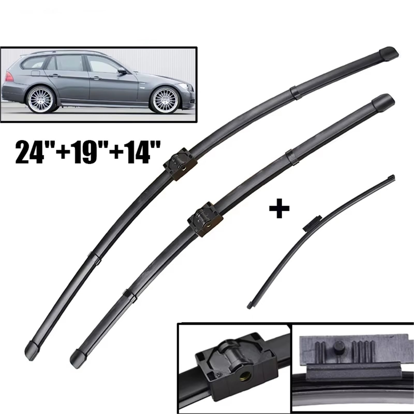 Compatibile con BMW per Serie 3 E91 2005 2006 2007 2008 2009 24" 19" 14" Spazzole Tergicristallo per Parabrezza Anteriore E Posteriore tergicristallo per Auto