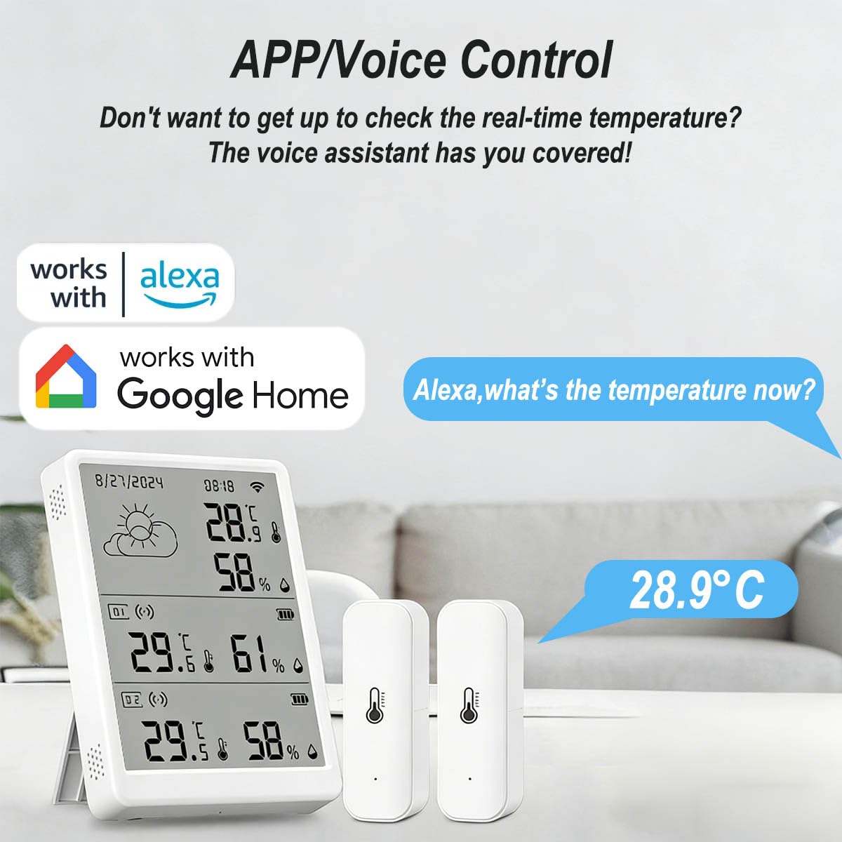 WLAN Thermometer Hygrometer Innen Außenthermometer Kabelloses Smart Thermometer Digitales Temperatur und Feuchtigkeitsmessgerät mit Automatischer Alarmfunktion 100 Meter Reichweite