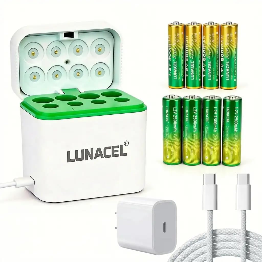 AA AAA Rechargeable Batteries 1.2V Ni‑MH — AA 2500mAh & AAA 800mAh (8-Pack) with Wireless Fast Charger Kit (USB‑C Included) | 120‑Min Rapid Charge, 1000+ Cycles, Long Life, 1‑Year Warranty