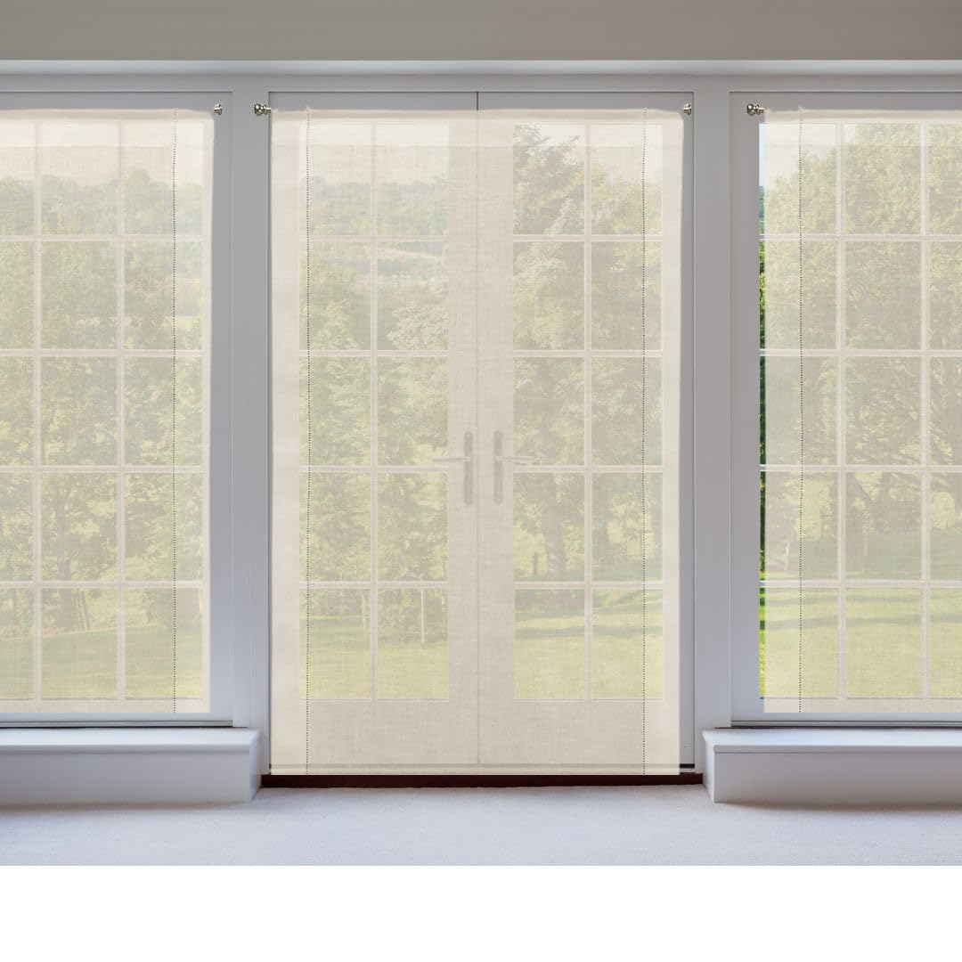 Cuore di lino - Cortina de Cristal de Puro Lino 100% Made in Italy Ajour Blanco Crema (60 x 160 cm)