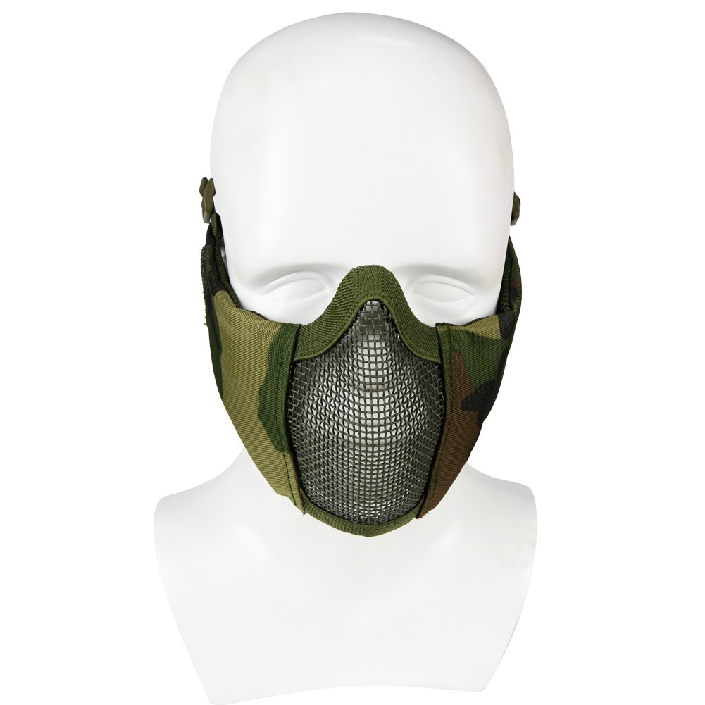 máscara táctica para Airsoft, Media Cara Inferior, Malla de Acero de Metal, protección para los oídos para Paintball al Aire Libre