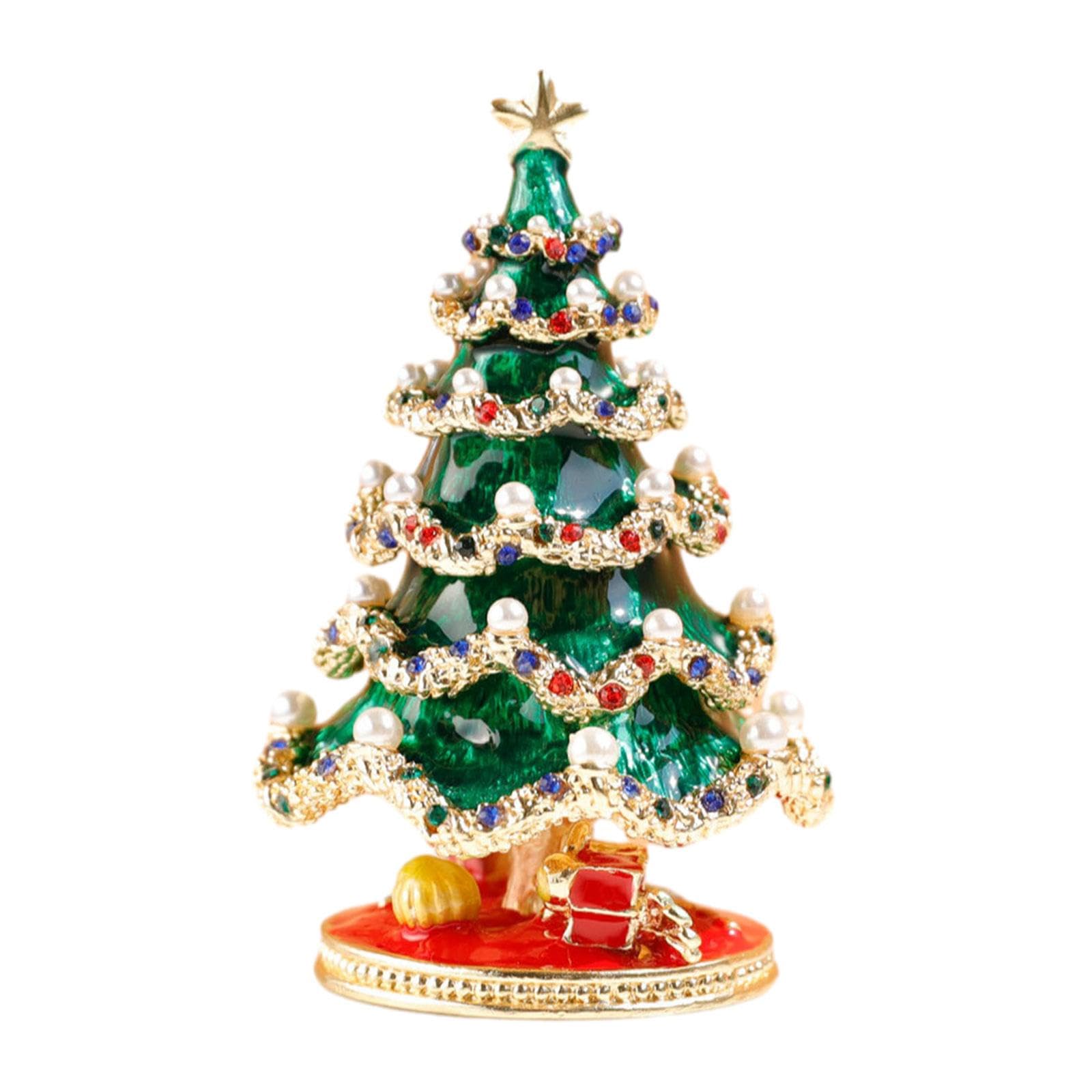 Adoorniequea Christmas Tree Shape Trinket Box Rings Holder Enamel Hinged Jewelry Organizer Green