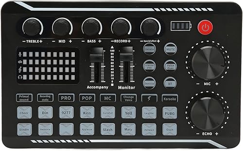 Pomya Disfraz cambiador de voz, mezclador de sonido de afinación electrónica, múltiples efectos de sonido, tarjeta de sonido de transmisión en vivo,