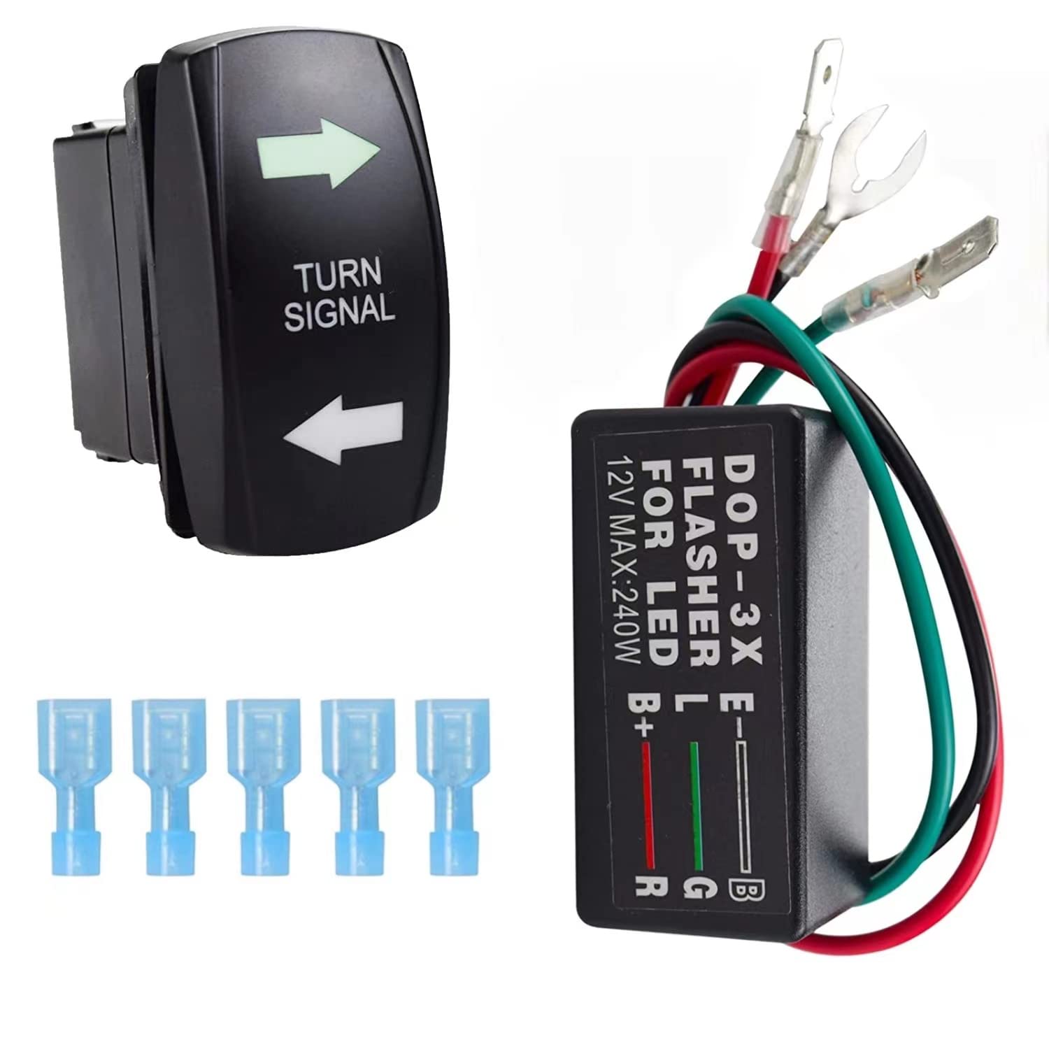 Universal Turn Signal Rocker Switch with Flasher Green LED On/Off/On Kit for ATV UTV RV Off-Road Pickup Tractor Boat Motorcycle Motor Internal Switch