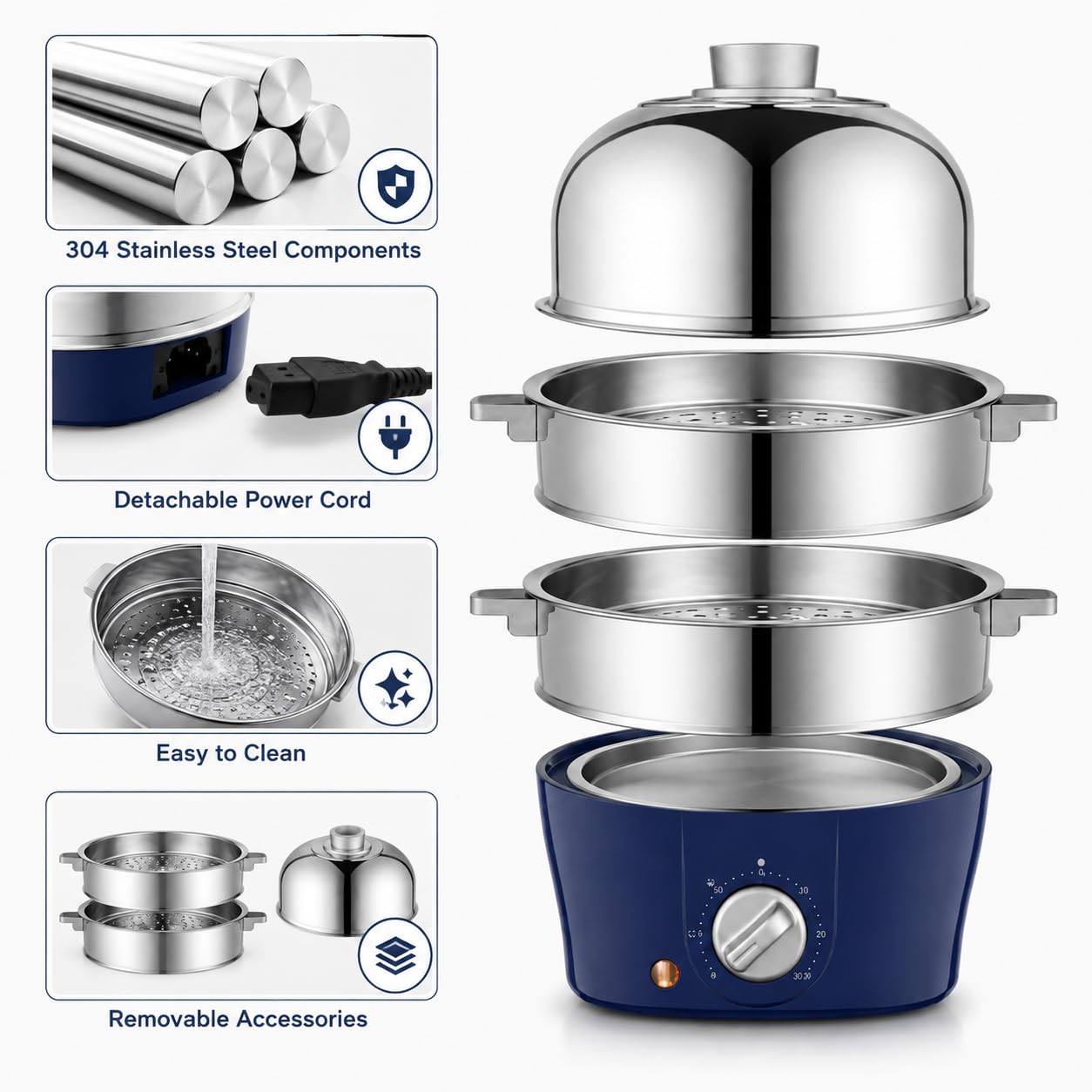 Cocedor de Huevos, Vaporeras de Doble Capa de 350 W con Temporizador