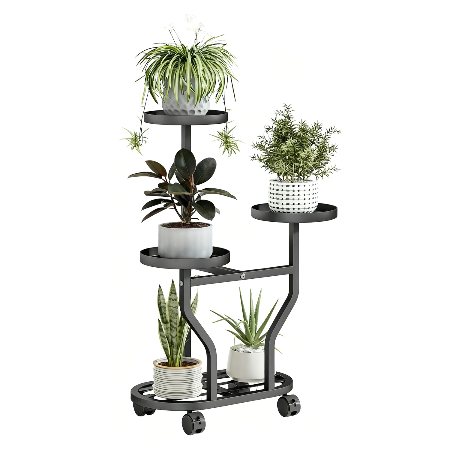Civenhhd plant stand, flower stand, garden stand, garden stand, pot stand, indoor plant stand, multiple pot stand, flower stand storage stand (Black, With castors, 4-tier)