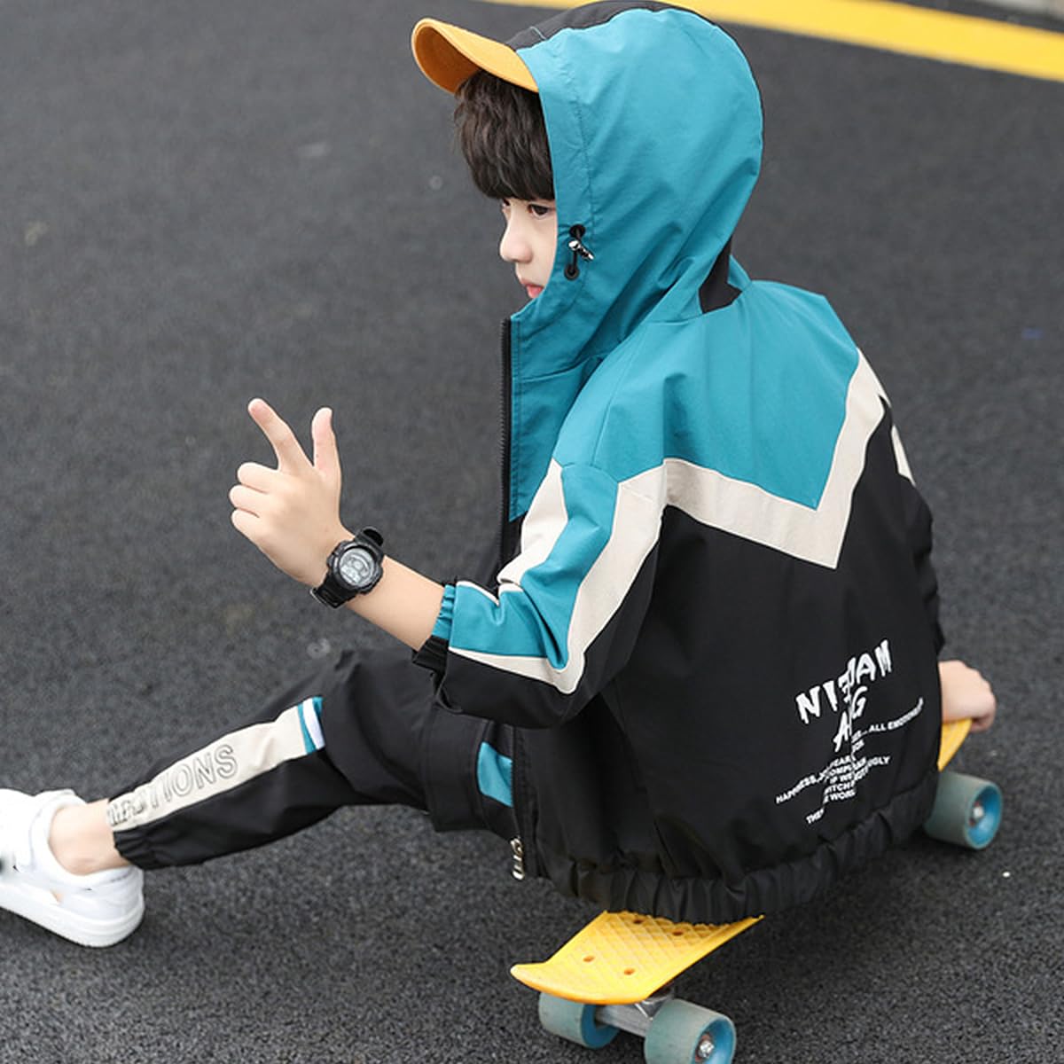Linboo Kinder Trainingsanzug Jungen Sport Set 2tlg Jogging Bekleidungsset Langen ärmeln Sweat-Jacke mit Kapuze + Sporthose
