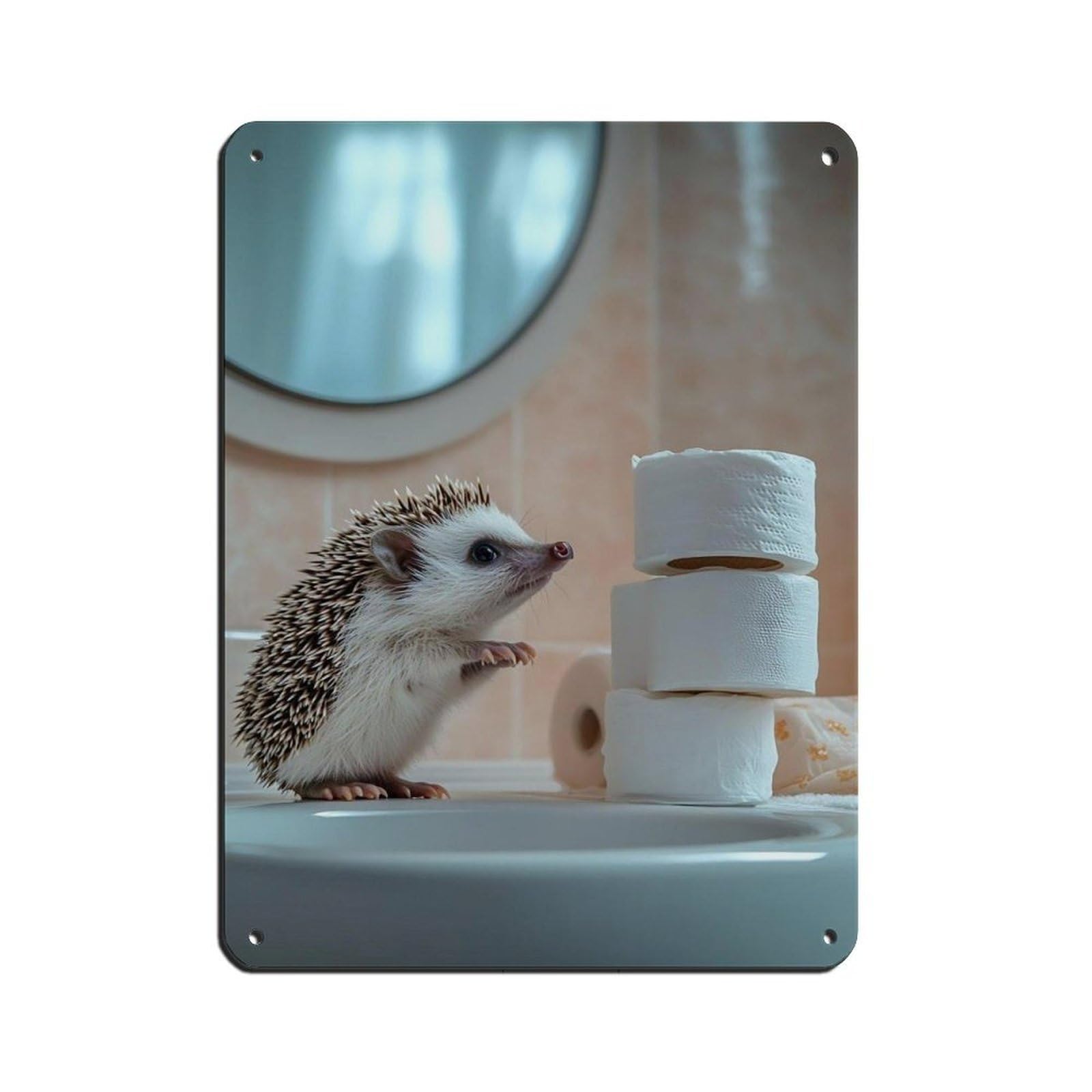 Cute Hedgehog Bathroom Retro Poster Metal Tin Sign Chic Art Retro Iron Painting Bar People Cave Cafe Family Garage Poster Wall Decoration 12x16inch(30x40cm)