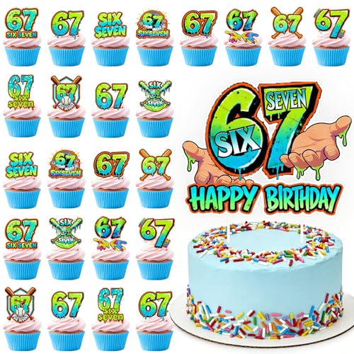 24PCS 6 7 Cupcake Toppers and 6 7 Cake Topper 6 7 Birthday Decorations