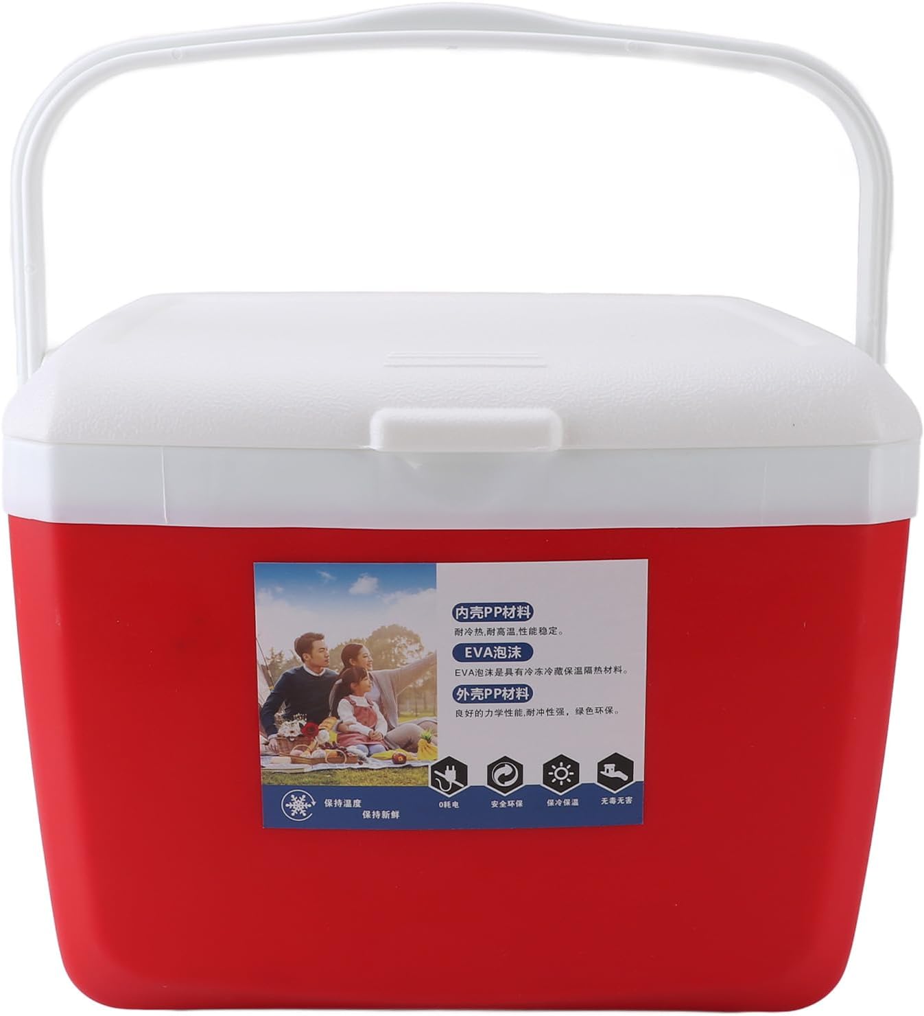Insulated Portable Cooler Box 13L Leakproof Outdoor Cooler with Carry Handle for Picnics Grill Camping Fishing (Red)