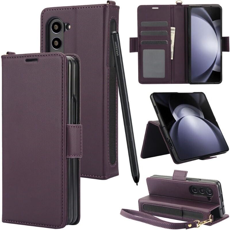 Étui chic pour Samsung Galaxy Z Fold 4 en cuir violet avec fermoir aimanté