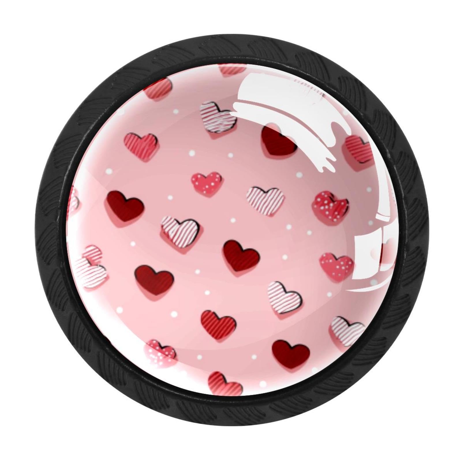 CHENZZZZ 4 Pieces Cute Little Hearts with Dots (2) Drawer Knobs, 35mm Black Cabinet Knobs, Drawer Pulls and Knobs, Dresser Drawer Knobs, Cabinet Hardware Kitchen Cabinet Knobs