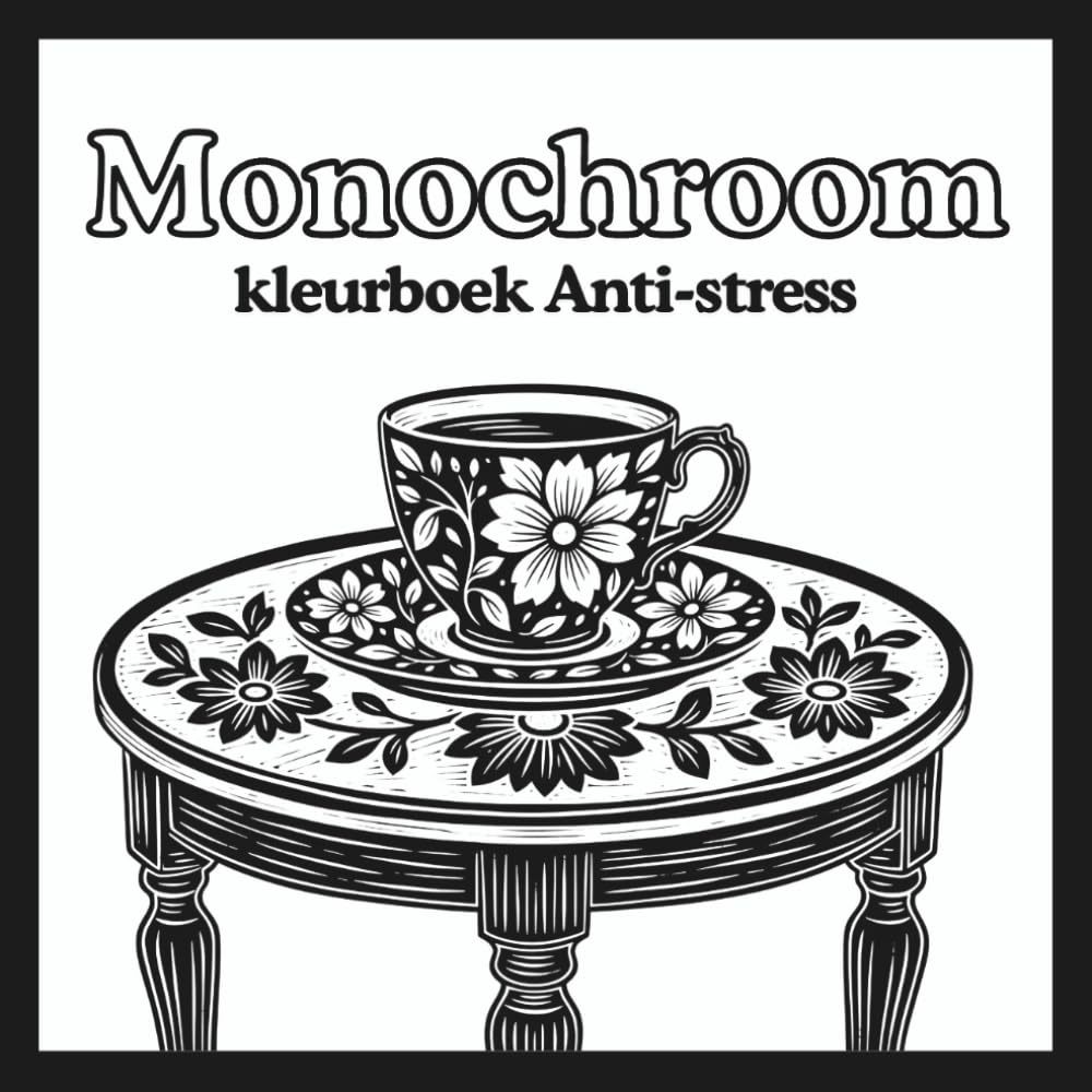 Monochroom kleurboek Anti-stress: 50 ontspannende illustraties en ontwerpen — Eén kleur voor een moment van rust! Ontspanning, creativiteit en ... voor volwassenen, tieners en alle leeftijden.