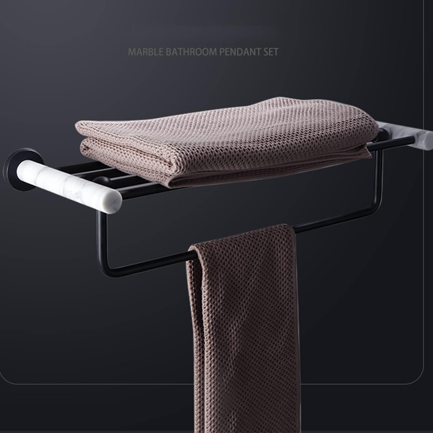 LSLYTQ バスルームハードウェアセット、天然大理石ブラックタオルラック、タオルバー、トイレットペーパーホルダー、ローブフック、バ