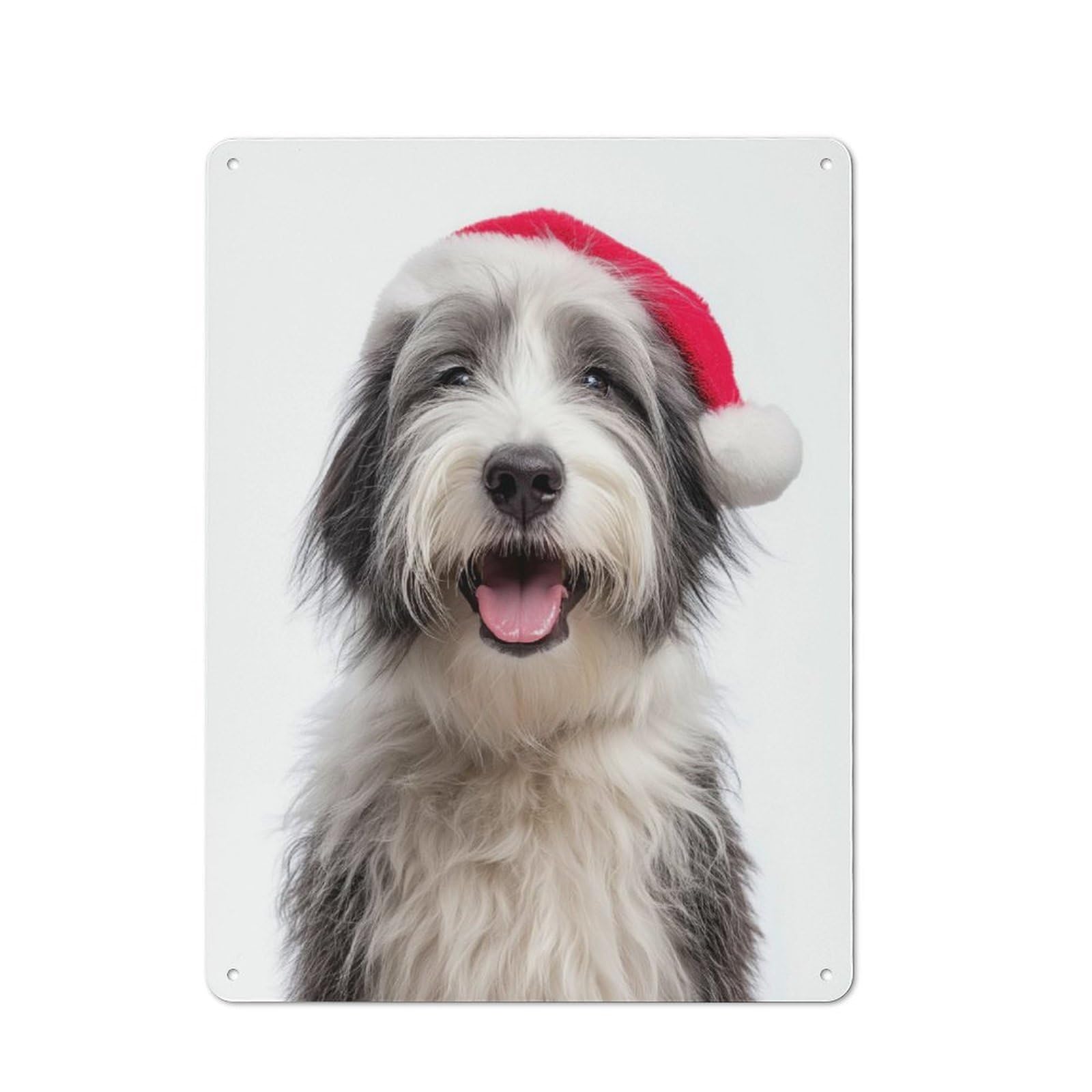Junmoney Polish Lowland Sheepdog With Santa Hat Printed Metal Sign 40X30cm For Kitchen Or Home Bar, For Kitchen Decor Lovers, For Retro Home Interiors