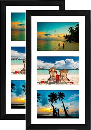 Miniatura 4 de Tasse Verre Marcos de fotos negros de 8 x 14 pulgadas (paquete de 2)  Muestra tres fotos de 4 x 6 pulgadas. Vidrio de alta definición, triple 3