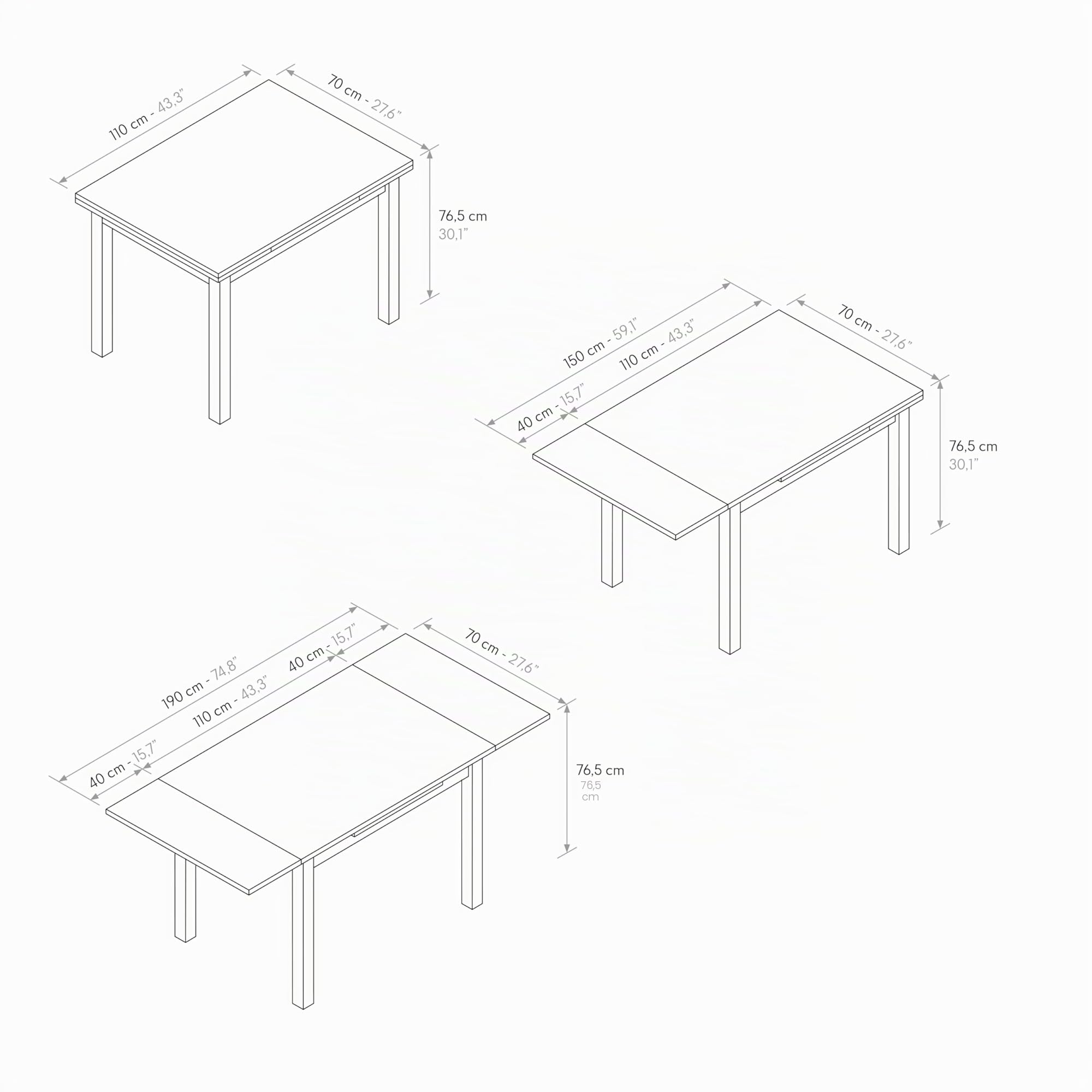 PAZZO DESIGN Table Extensible Tommaso, Chêne Rustique, Base Blanche, Mélamine, 110 x 70 x 76,5 - id_1957