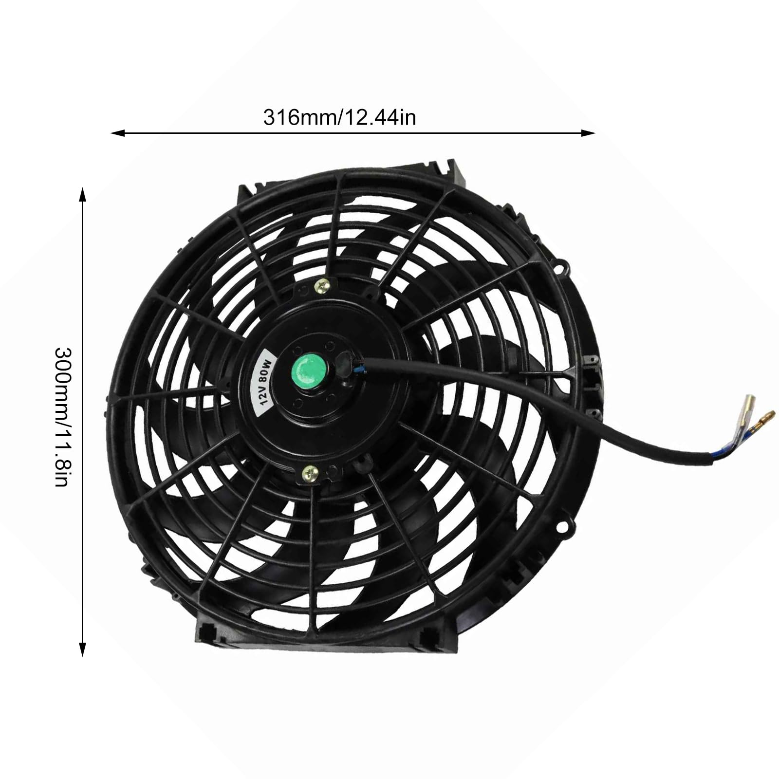 12V 80W Universal Kühlerlüfter, 12 Zoll Auto Kühlerlüfter, ABS Elektrischer Lüfter mit Montagesatz für den gesamten Motorraum Kühler A/C Ladeluftkühler Öl System