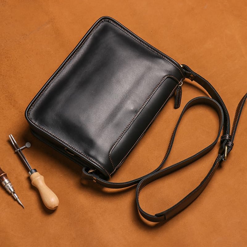 Leather Men's Messenger Bag Handmade Zipper Laptop Shoulder Bags