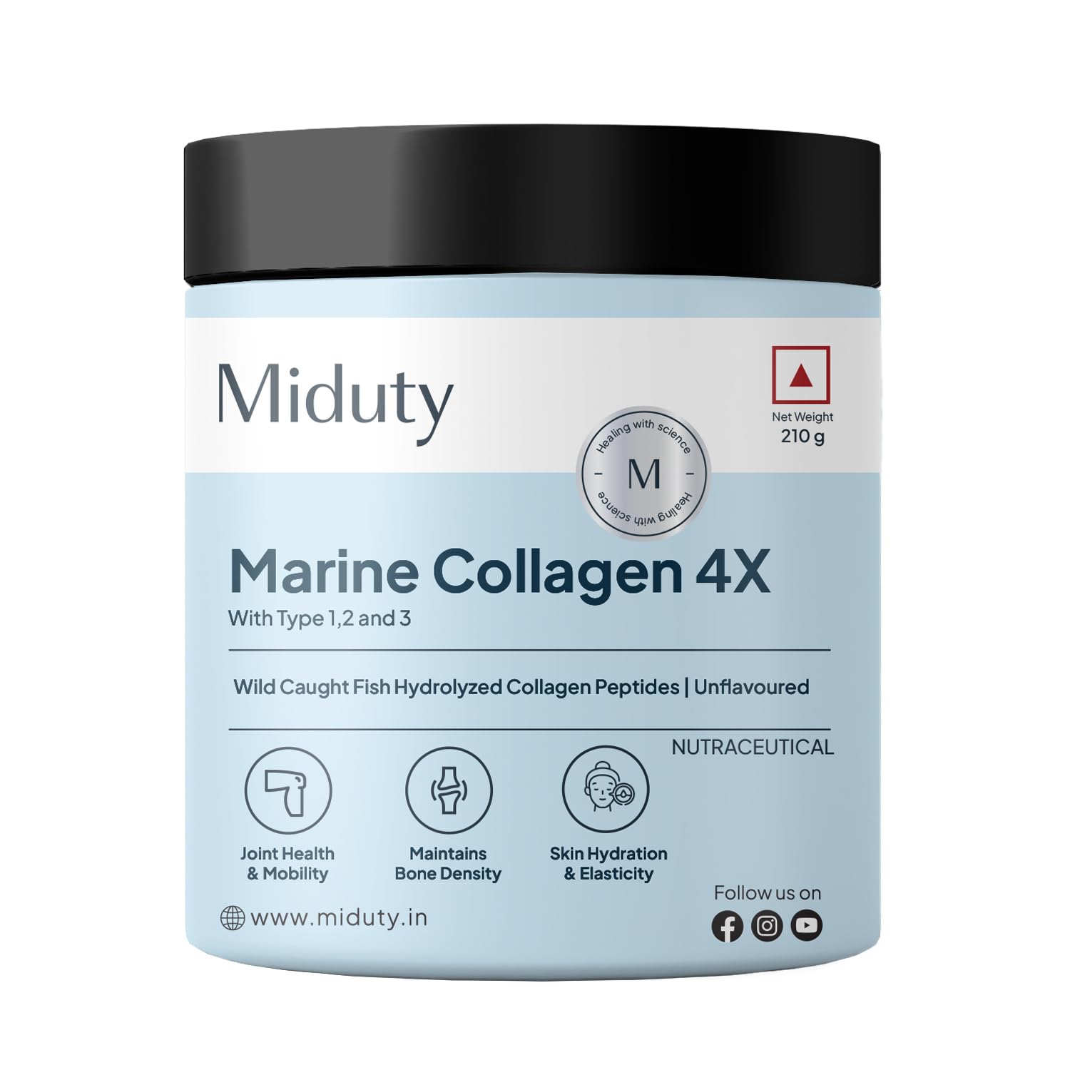 Marine Collagen Powder - Hydrolyzed Collagen Peptides - Wild-caught Fish - Type 1, 2 & 3 - Anti-aging - Skin elasticity- Joint pain - Bone health - Easy digestion- 210g