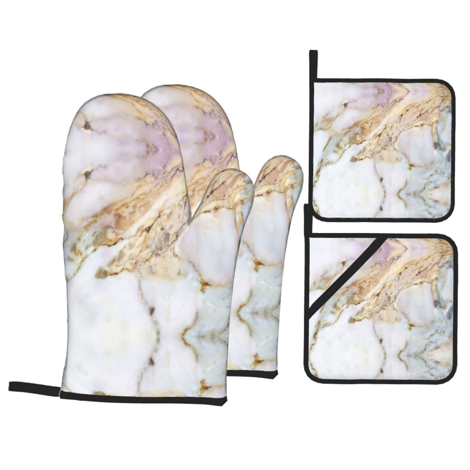 Marble Print Stylish 4-Piece Microwaving Oven Waterproof Kitchen Gloves Baking Holiday Cooking