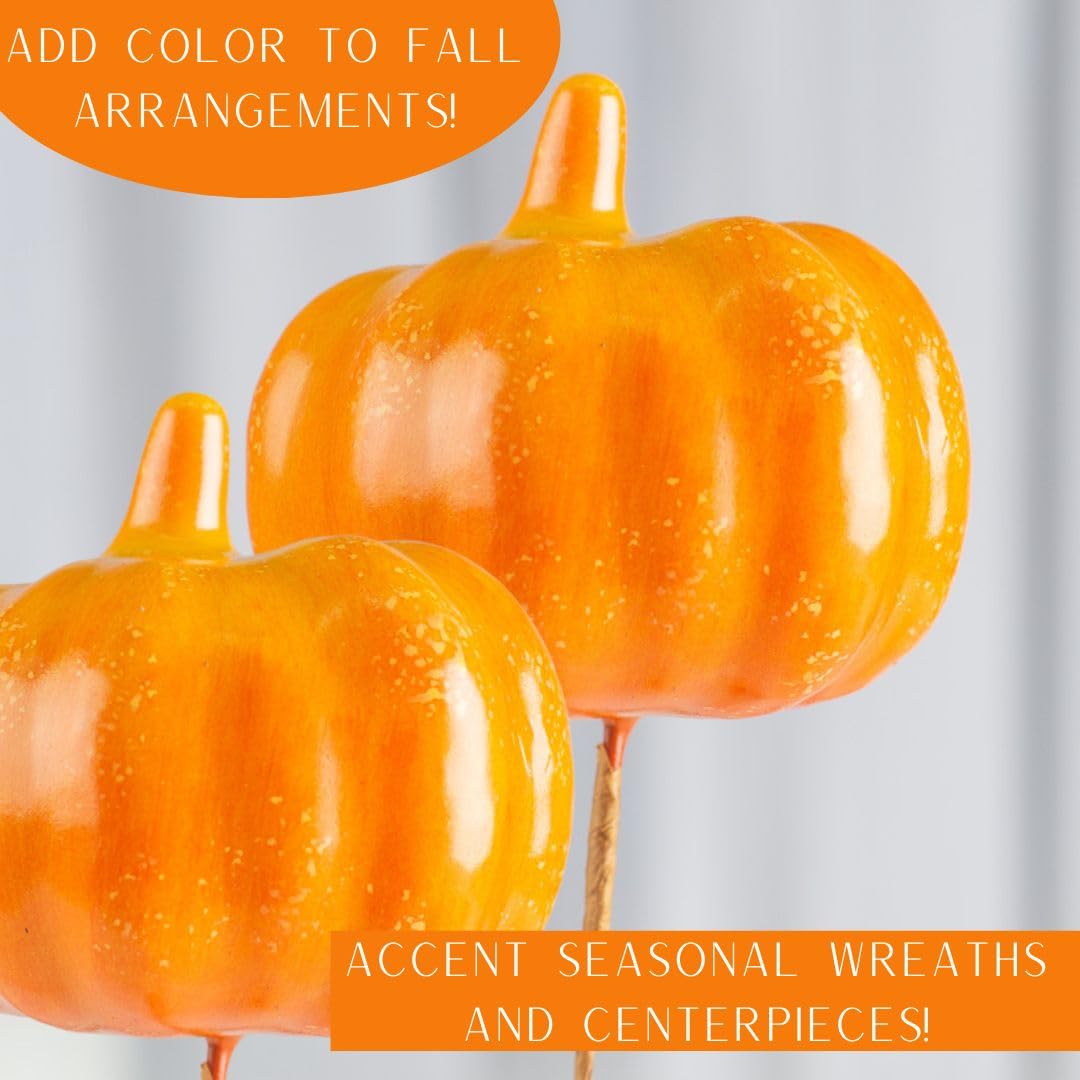 Factory Direct Craft Artificial Mini Pumpkin Picks Set of 6 - Fake Tiny Pumpkins for Fall Decorating and Thanksgiving Arrangements (2-1/2 Inches Diameter)