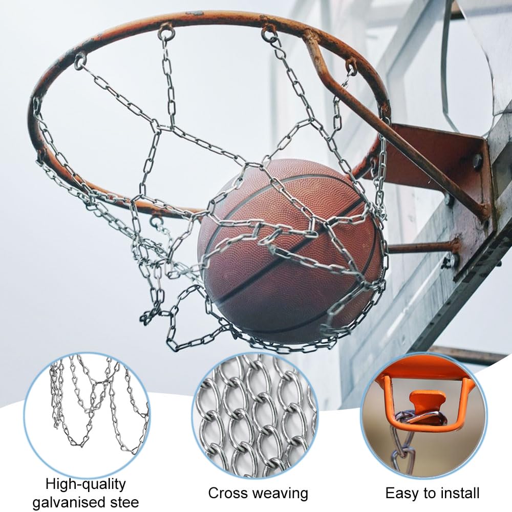 Filet De Basket En Métal Zasvec - Chaîne Galvanisée Robuste De 50 Cm - Pour Panier Extérieur/Intérieur