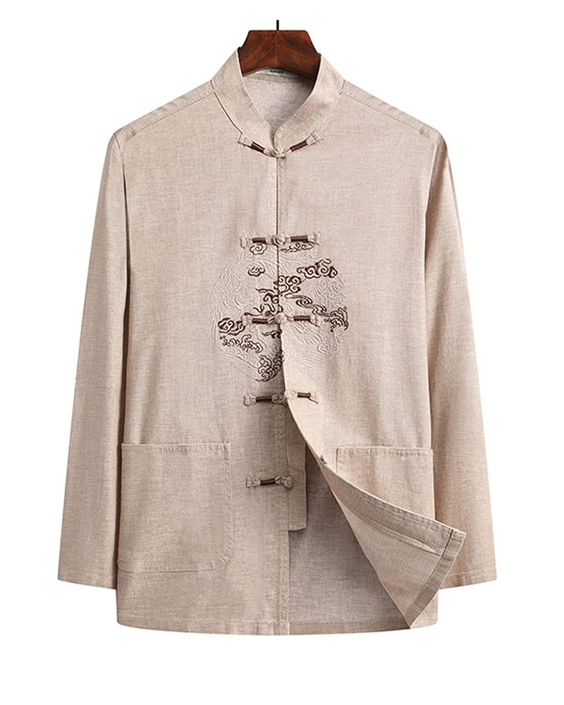 HONGBI Uomini Leggero Primavera e Autunno Abito Tang Ricamato Vestiti Tradizionali Cinesi Completo di Stand Collare Camicia Tai Chi a Maniche Lunghe Uniforme Kung Fu e Pantaloni