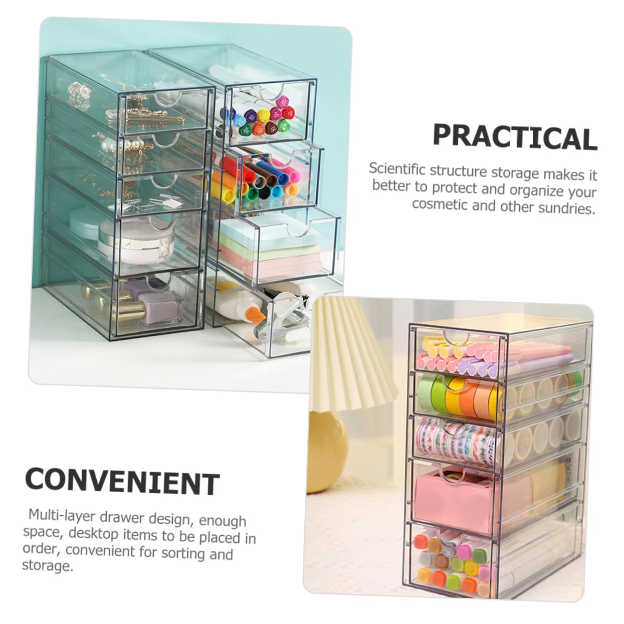 Cabilock Boîte de Rangement à Tiroirs Transparente, 5 Niveaux, Design Pet, Accès Facile, pour Bureau et Coiffeuse, Organise Accessoires et Papeterie