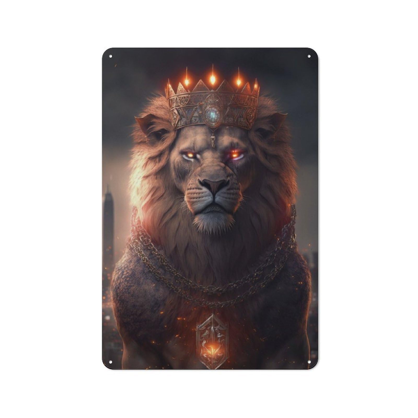 Rustic Vintage Metal Sign 30x20cm Featuring Lion of The City, Home Bar Decor for Cafe, Pub, Workshop Or Home Bar