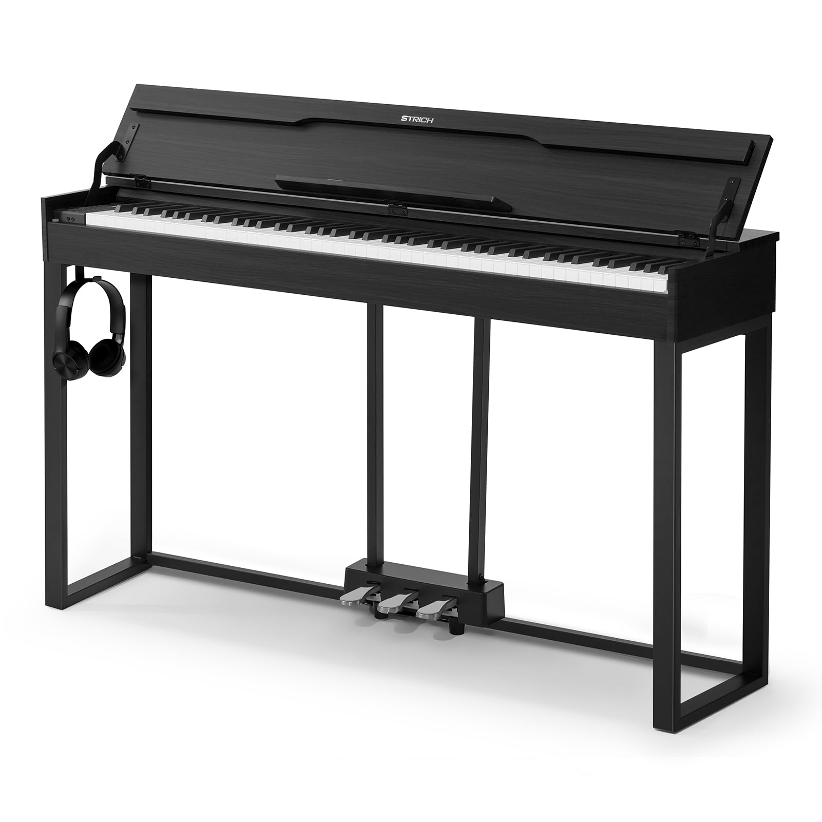 STRICH Pianoforte digitale a 88 tasti, tastiera completamente ponderata con azione a martello, tastiera per pianoforte elettrico con supporto per mobili, cuffie, tre pedali, nero classico, SDP-500