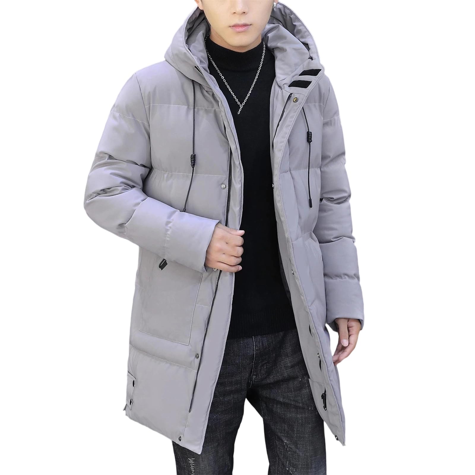 Veste longue à capuche pour homme épaisse et chaude isolante
