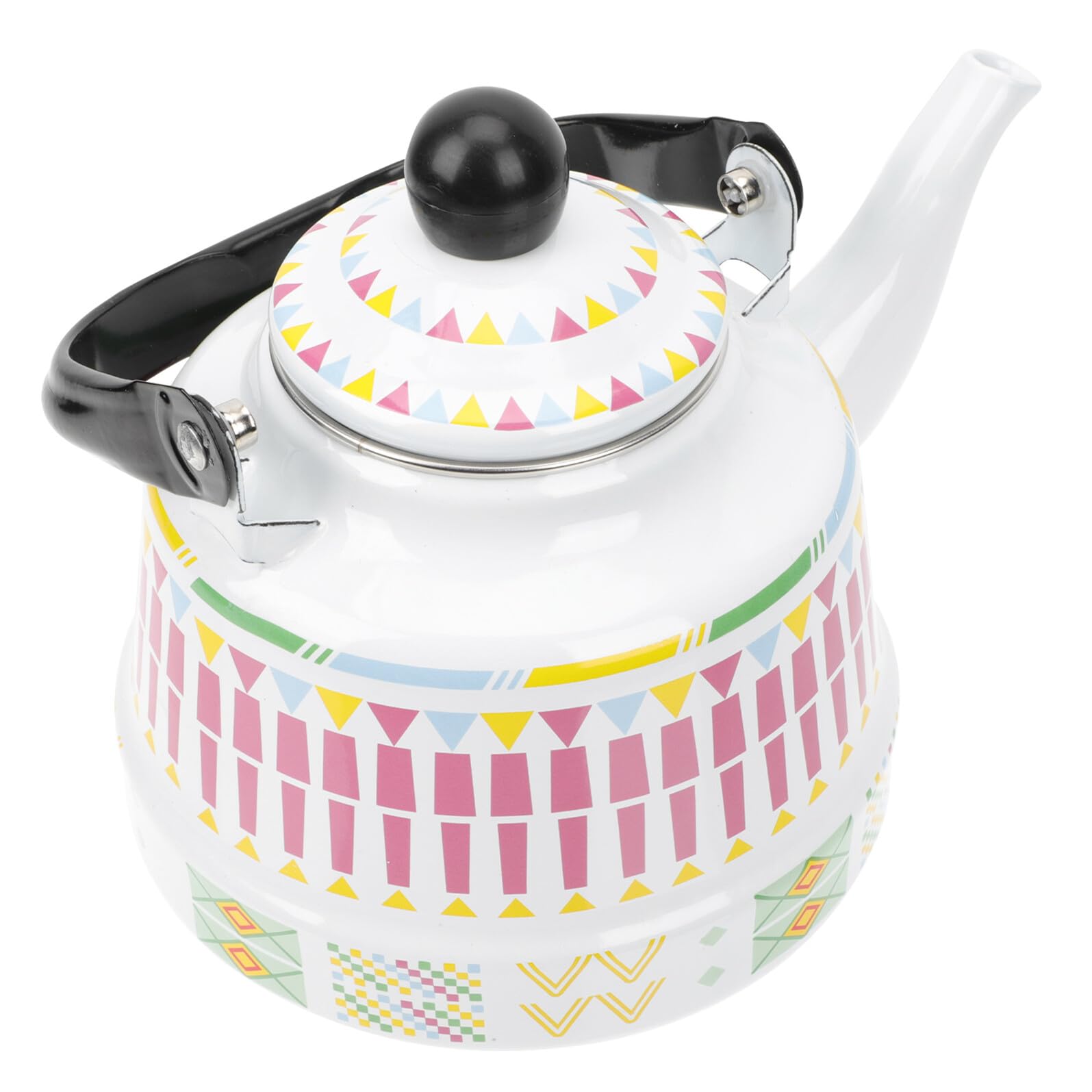 Bollitore da Cucina Smaltato 1,7l Bianco Design Geometrico, Pentola per Bollire Acqua Compatibile Piani Induzione, Teiera Domestica Manico Ergonomico per Uso Quotidiano