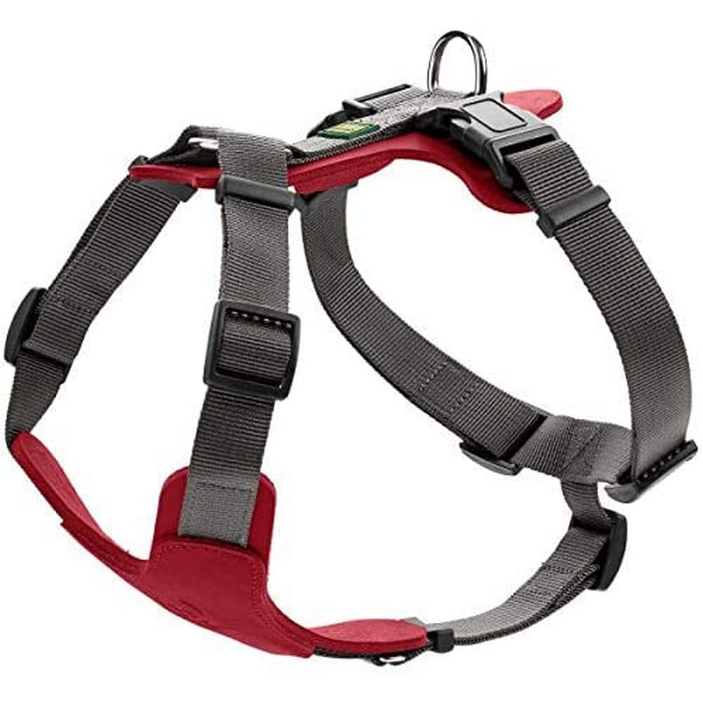 HUNTER Hundegeschirr AALBORG MIXED, Farbe: rot/grau, Rindsleder/Nylon, 5-fach verstellbar, leicht, mit Kunststoffschnallen, Made in Germany, Größe: M