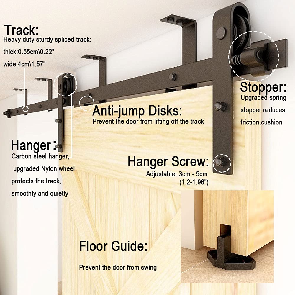Kit De Rails Pour Porte De Grange Coulissante – Plafond 4-20 Pieds, Simple Ou Double, Neuf