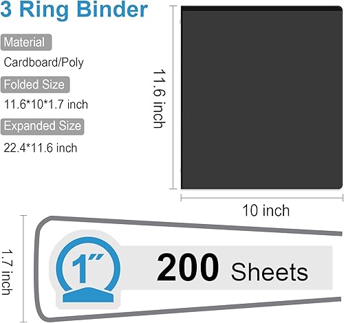 Miniatura 3 de Comix Carpeta duradera de anillos redondos de 1 pulgada, carpeta estándar de 3 anillos de 1 pulgada para 200 hojas de papel tamaño carta de EE. UU.,