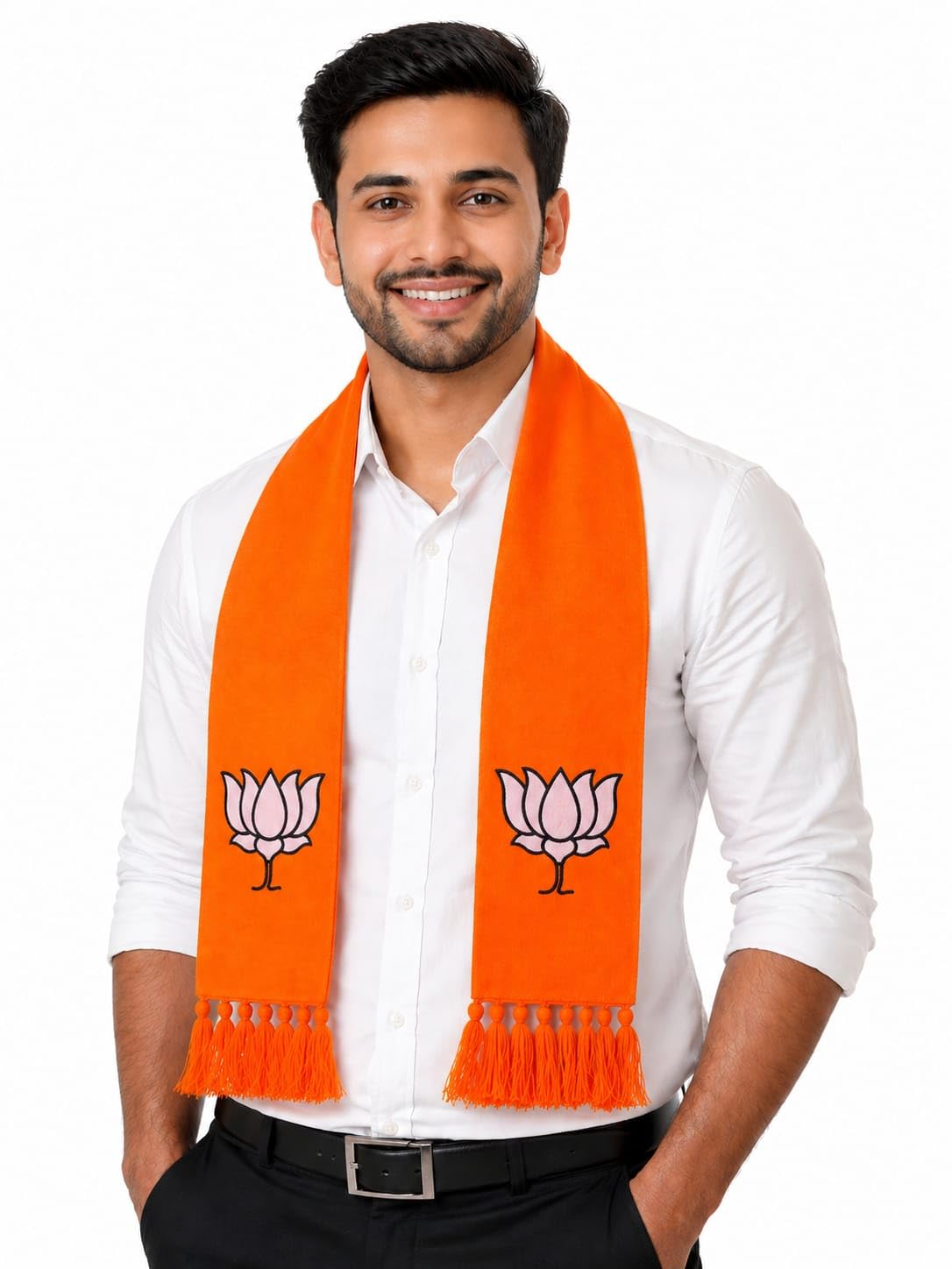 BJP Skarf/BJP Patka/BJP Dupatta || BJP Premium Unisex Cotton Scarf - Orange, Printed Logo, Supporters, Campaign Accessory || Ideal for gifting to BJP supporter || Election Campaign Wear for Supporters-image-4