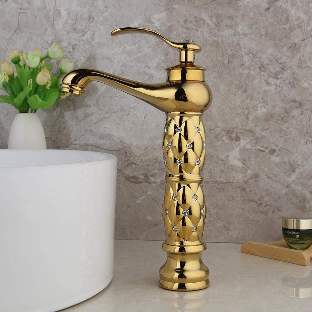 Mitigeur de lavabo doré robinet haut pour vasque à poser de salle de bain