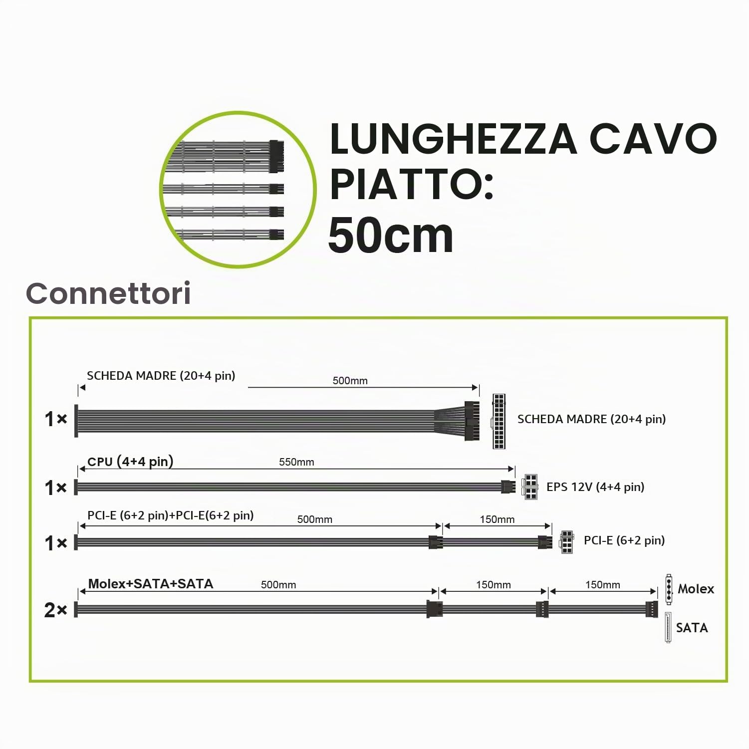 Tecnoware Alimentatore ATX Hyper Stream Bronze 500W per PC, Ventola Silenziosa 12 cm, 1 connettore 24 Poli, 1 connettore 12 V 4+4 Poli, 1 connettore 6+2 PCI-E, 2 connettori Molex, 4 connettori SATA