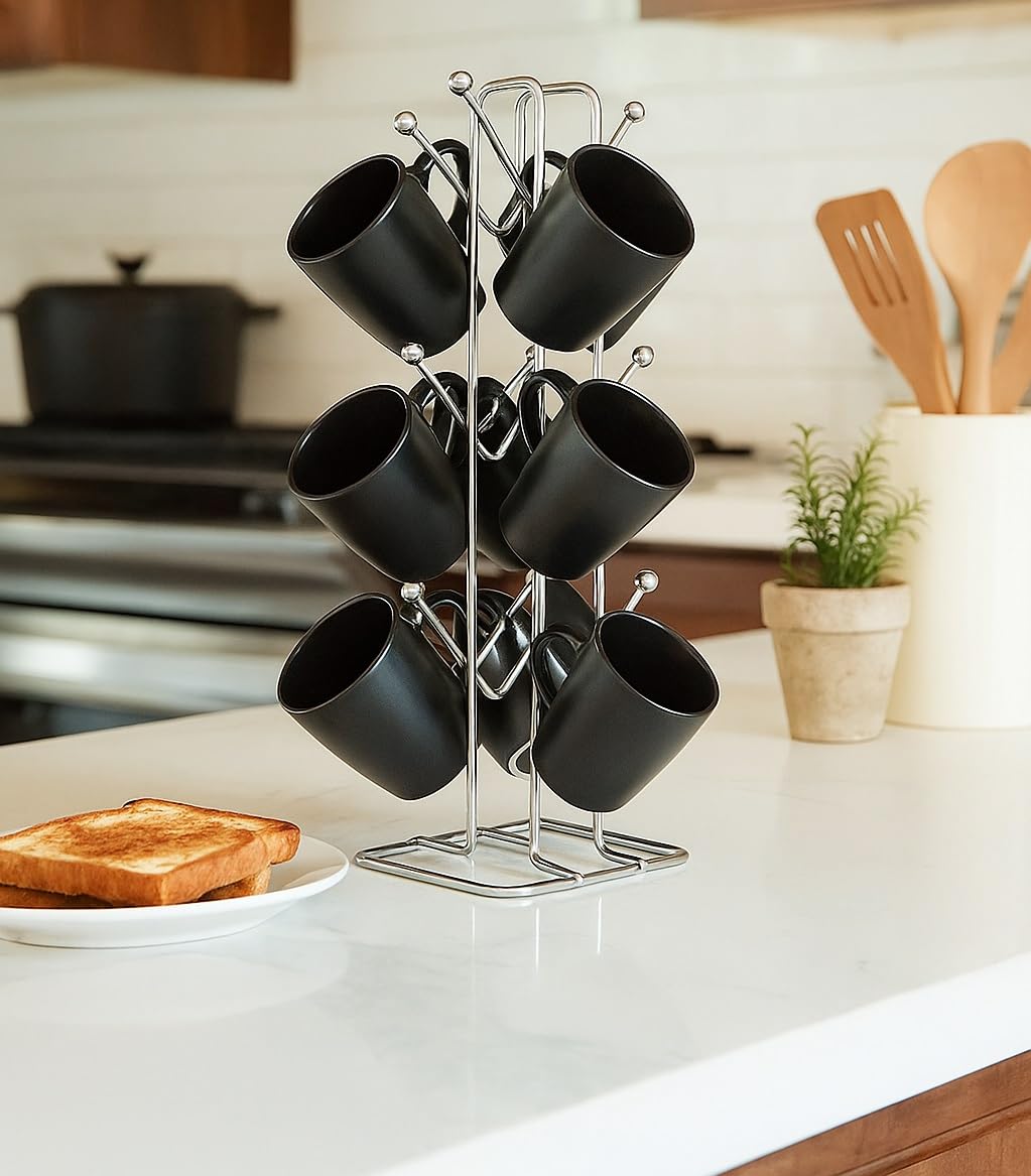 NH10 DESIGNS Big Size Stainless Steel Tabletop Mount Cup Stand, Coffee And Tea Mug Holder (Silver, 12 Cups Stand) (Nhsp)