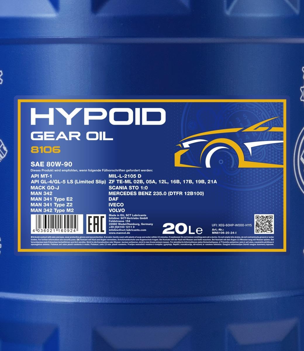 MANNOL hypoid getriebeoel de 80 W 90 API GL 4/GL/5 LS, 20 L