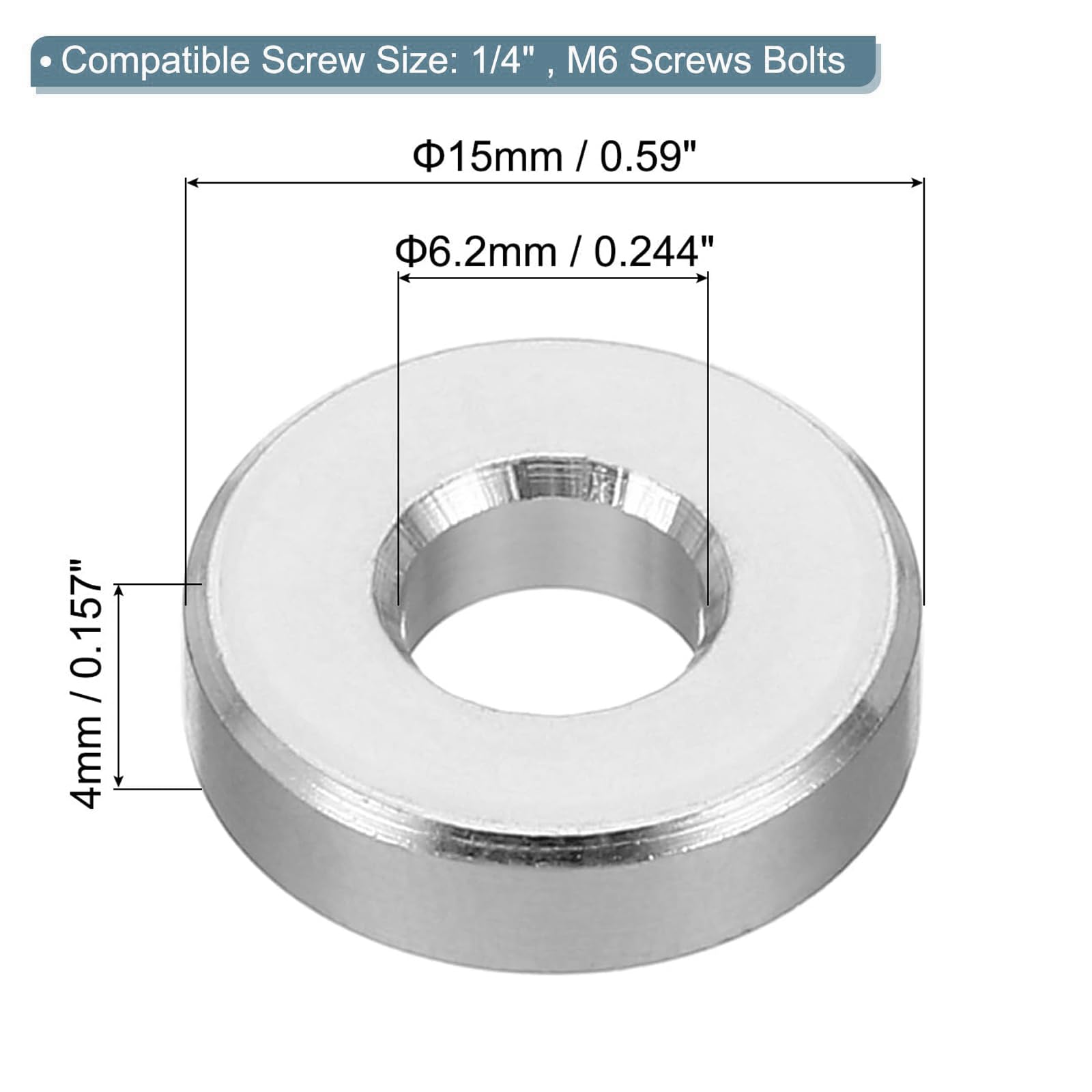 TOP-VIGOR 5Pcs M6 Aluminum Spacer, 6.2mm ID x 15mm OD x 4mm Length Metal Spacer - Image 2